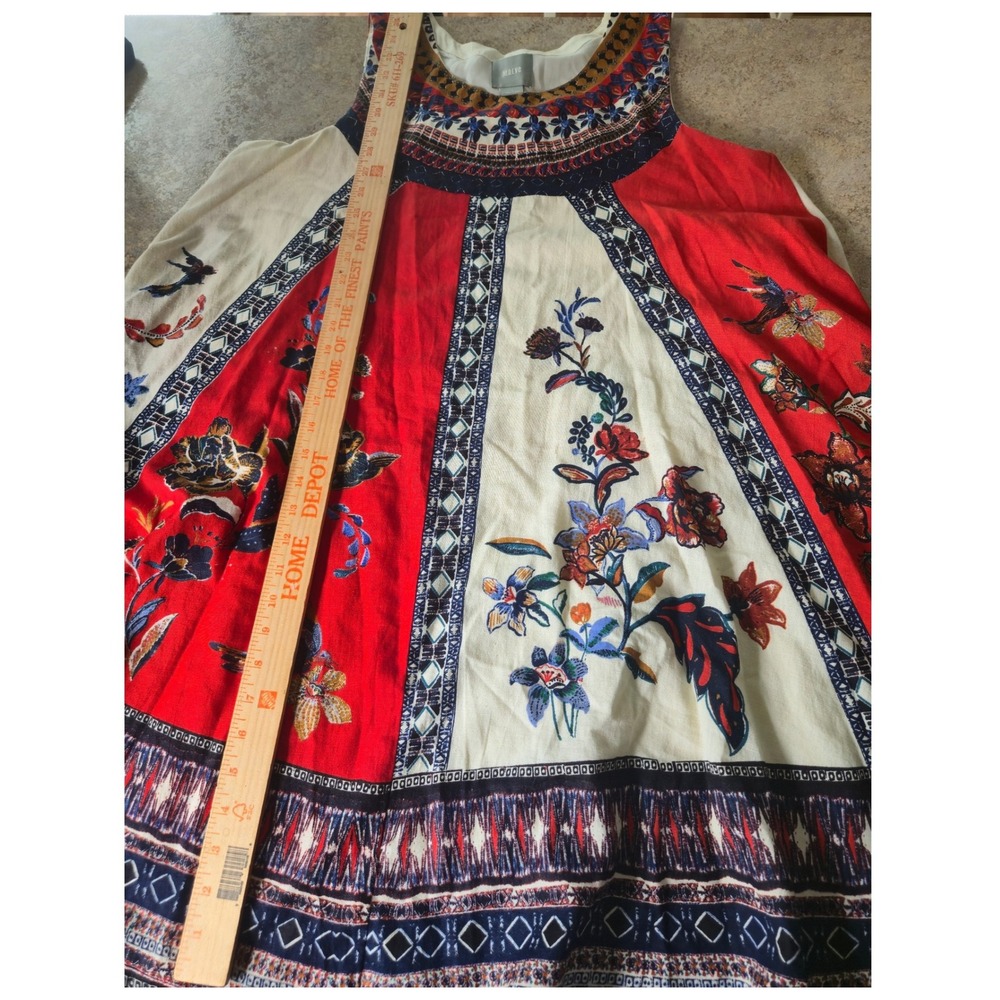 Maeve Anthropologie Red Floral Boho Sleeveless Shift Mini Dress Womens Large - Picture 6 of 10